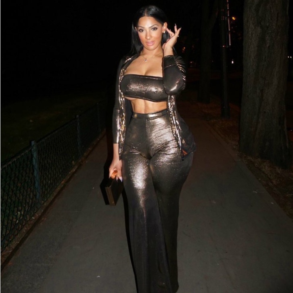 Fun Vibes Metallic 3 Piece Pant Set - Gold